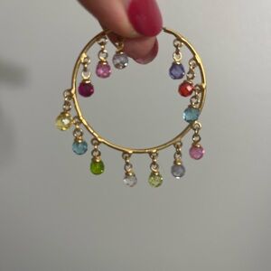 Kristi Alley “Cheers” Estate Crystal Beaded Hoop Earrings 1.75” Dangling Beads